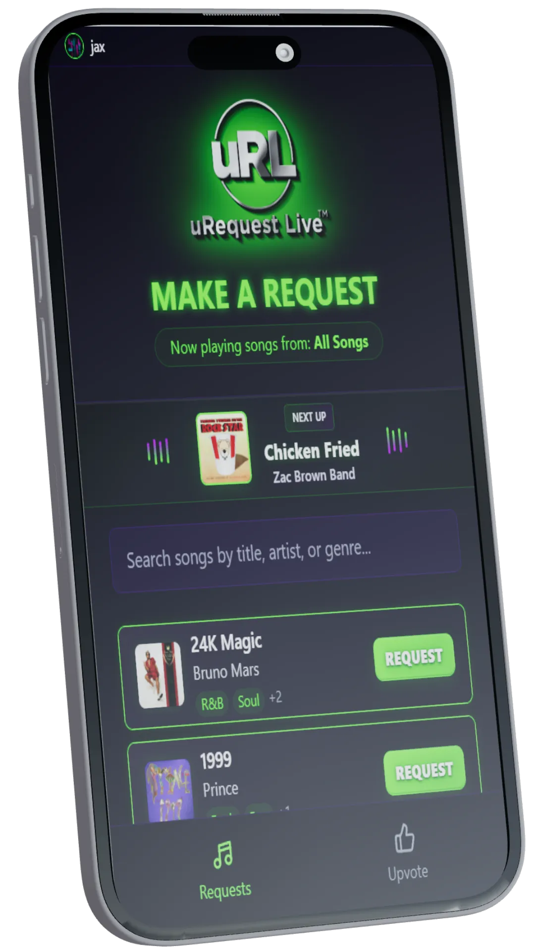 uRequest Live mobile phone interface
